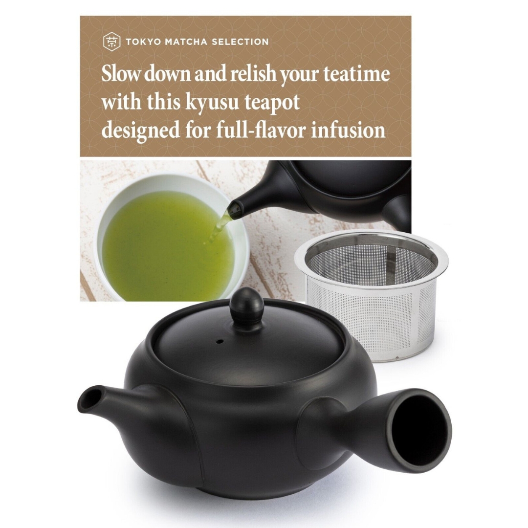 Kyusu Teapot with Infuser for Loose leaf [Japanese Handmade Tokoname Ceramic with Black Clay&91; 10 oz (300 ml)